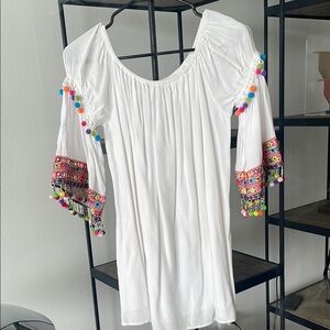 White Boho Dress with Colorful Accents